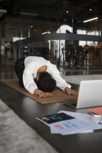 full shot man stretching work